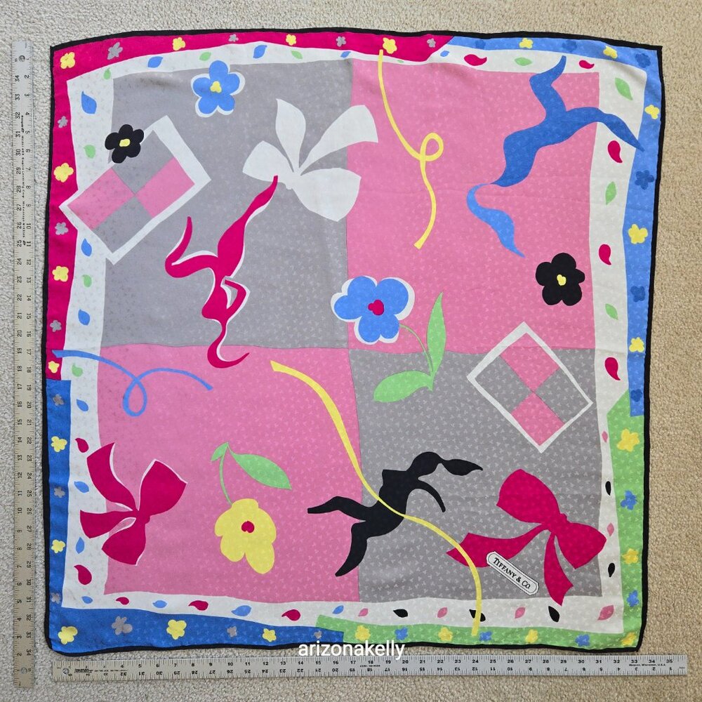 Tiffany Silk Scarf Hand-Rolled Tiffany Logo - Picture 5 of 14